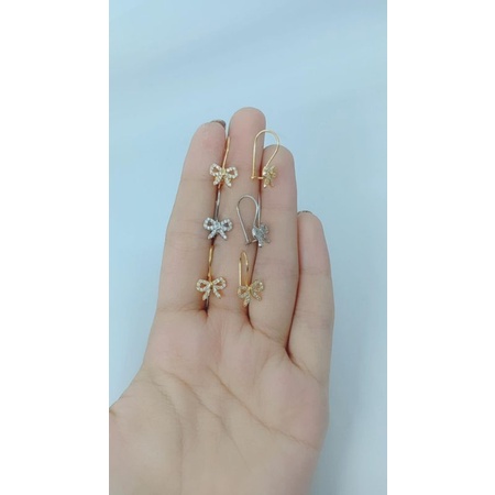 anting wanita model kait pita mata putih/perak asli silver 925 lapis emas/perhiasan fashion wanita terbaru