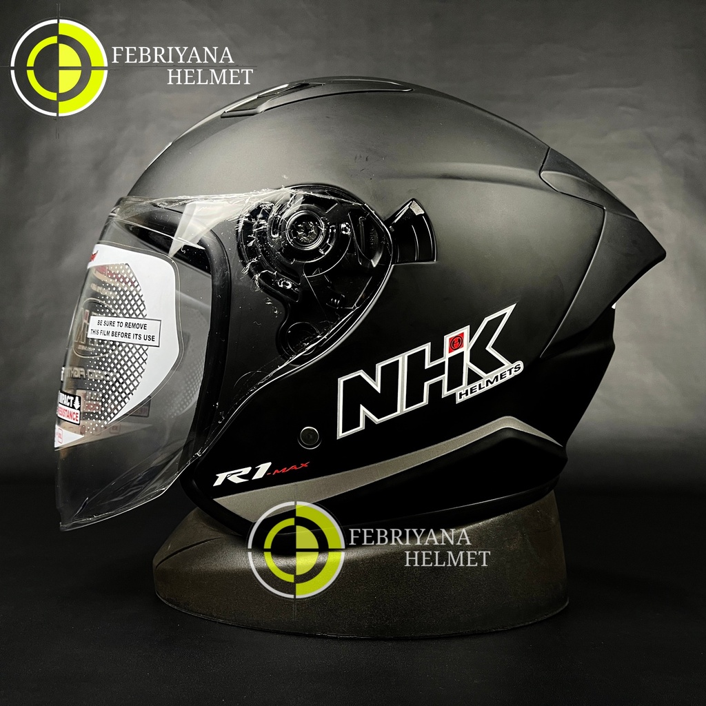 HELM NHK R1 MAX SOLID BLACK DOFF HALF FACE NHK R1 MAX DOUBLE VISOR