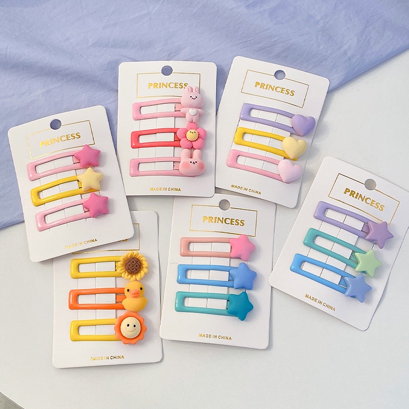 Anak Candy Color Hair Clip Set Lucu Kartun Bunga Poni Klip BB Klip Gadis Hiasan Kepala