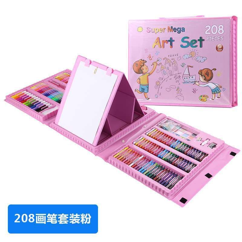 Art set 208 Pcs crayon alat melukis gambar Set Drawing Koper/ Set Alat Gambar Anak Crayon Gambar Pensil Warna 208