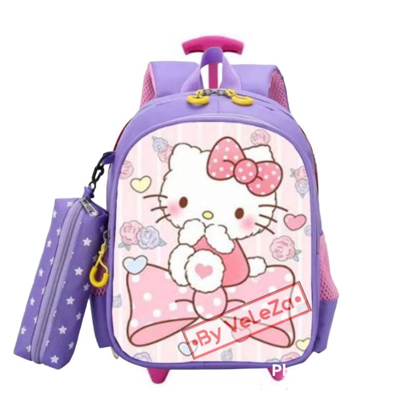 Tas ransel troli anak karakter hello Kitty2in1 - tas + tempat pinsil