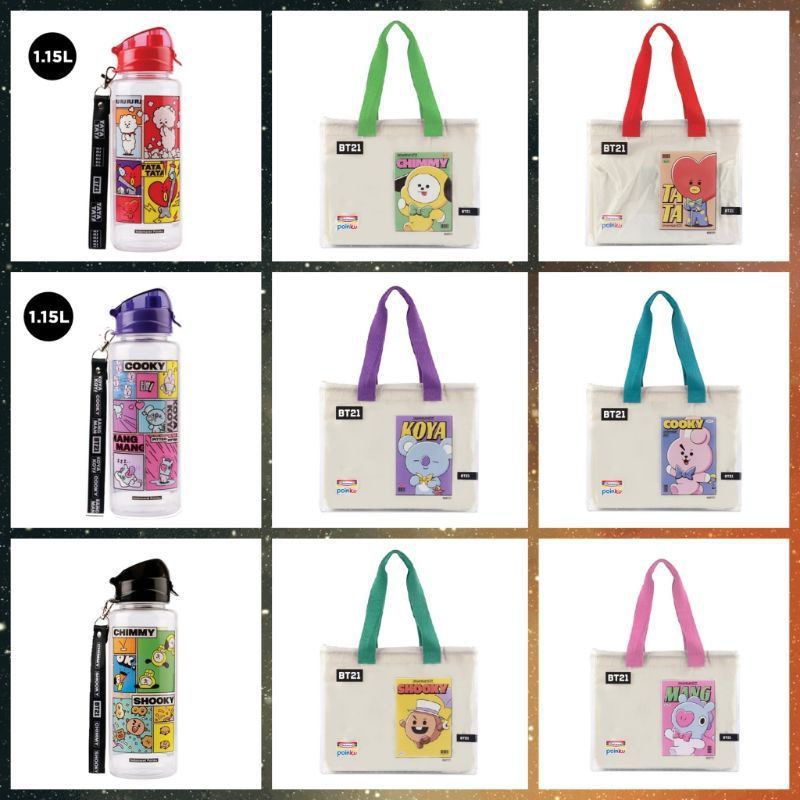 LINE FRIENDS BT21 TOTEBAG BOTTLE BT21 X INDOMARET POINKU - Merchandise BTS / TAS TUMBLER LIMITED EDI