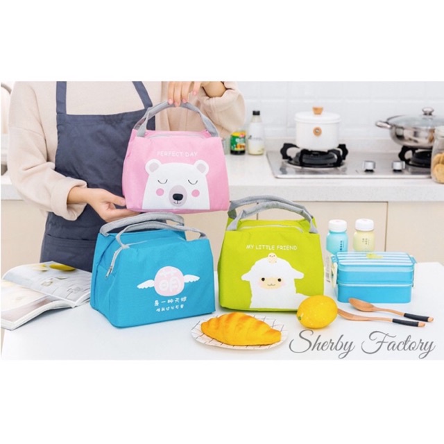 IKILOSHOP Motif Kartun Wajah Lunch Bag Tas Bekal Tahan Panas Dingin