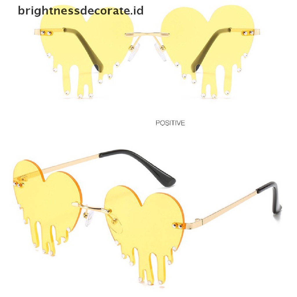[Birth] Fashion Cinta Hati Tanpa Bingkai Kacamata Hitam Wanita Air Mata Bentuk Punk Vintage Eyewear [ID]