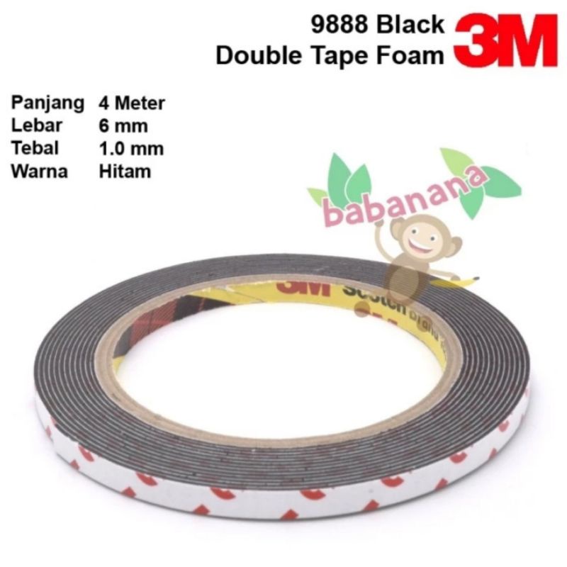 Double Tape Foam 3M Original 9888 Black Sponge 1 roll 6 mm x 4 meter