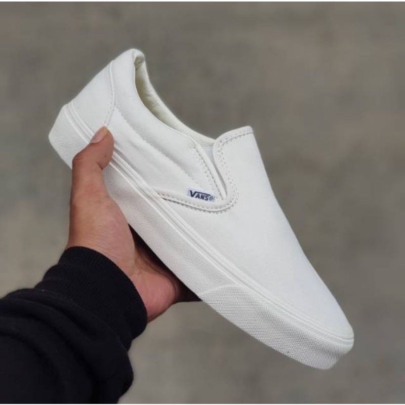 Sepatu VANS full White slipon kasual pria wanita putih