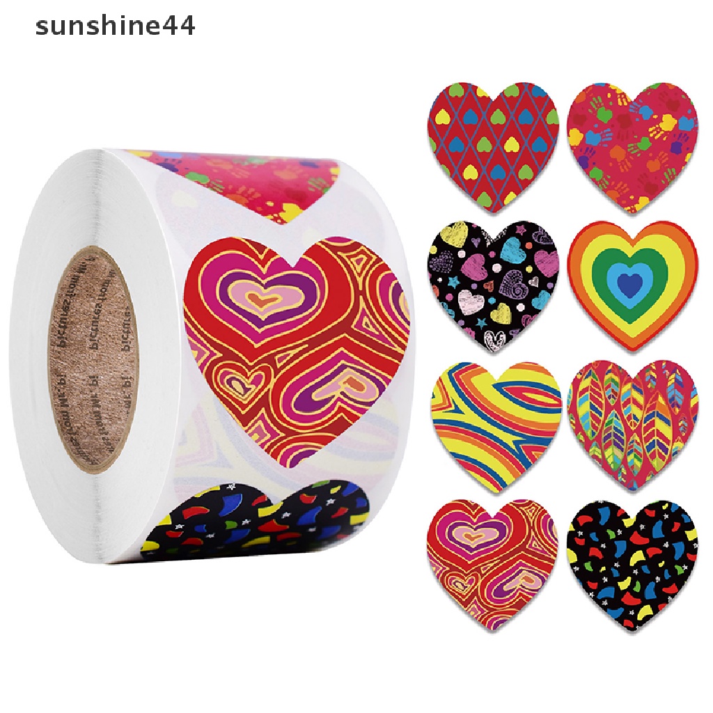 Sunshine 500Pcs/Roll Stiker Label Cinta Berbentuk Hati Scrapbooking Stiker Perekat Untuk Hari Valene Pernikahan Dekorasi Alat Tulis Stiker Kemasan Segel Label Stiker.