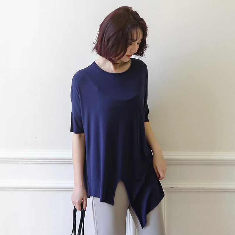 baru! Blus Wanita Katun Modal Katun Longgar Lengan Pendek Irregular Dolman Sleeve T-Shirt Pakaian Kasual