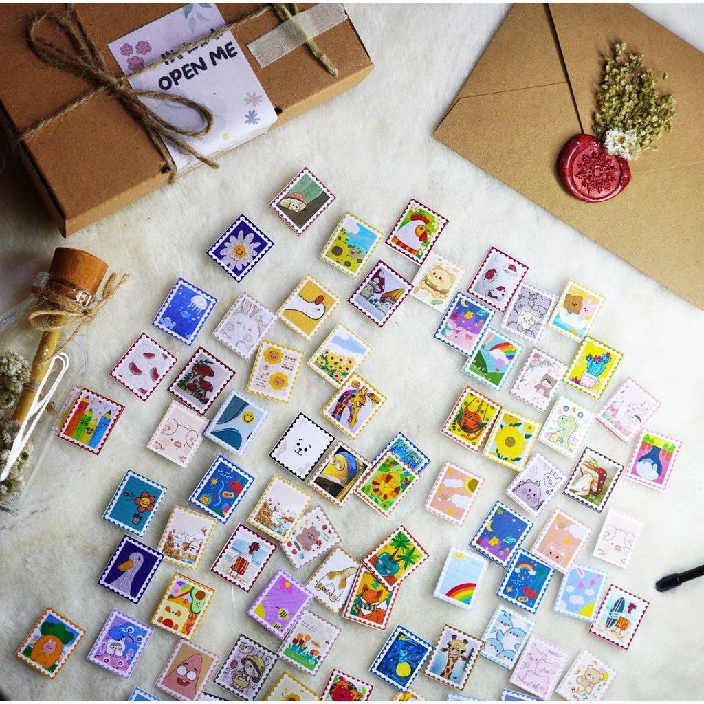 

001 perangko stiker cute aesthetik mini lucu / bisa untuk freebies scapbook journal segel ulang tahun aesthetic
