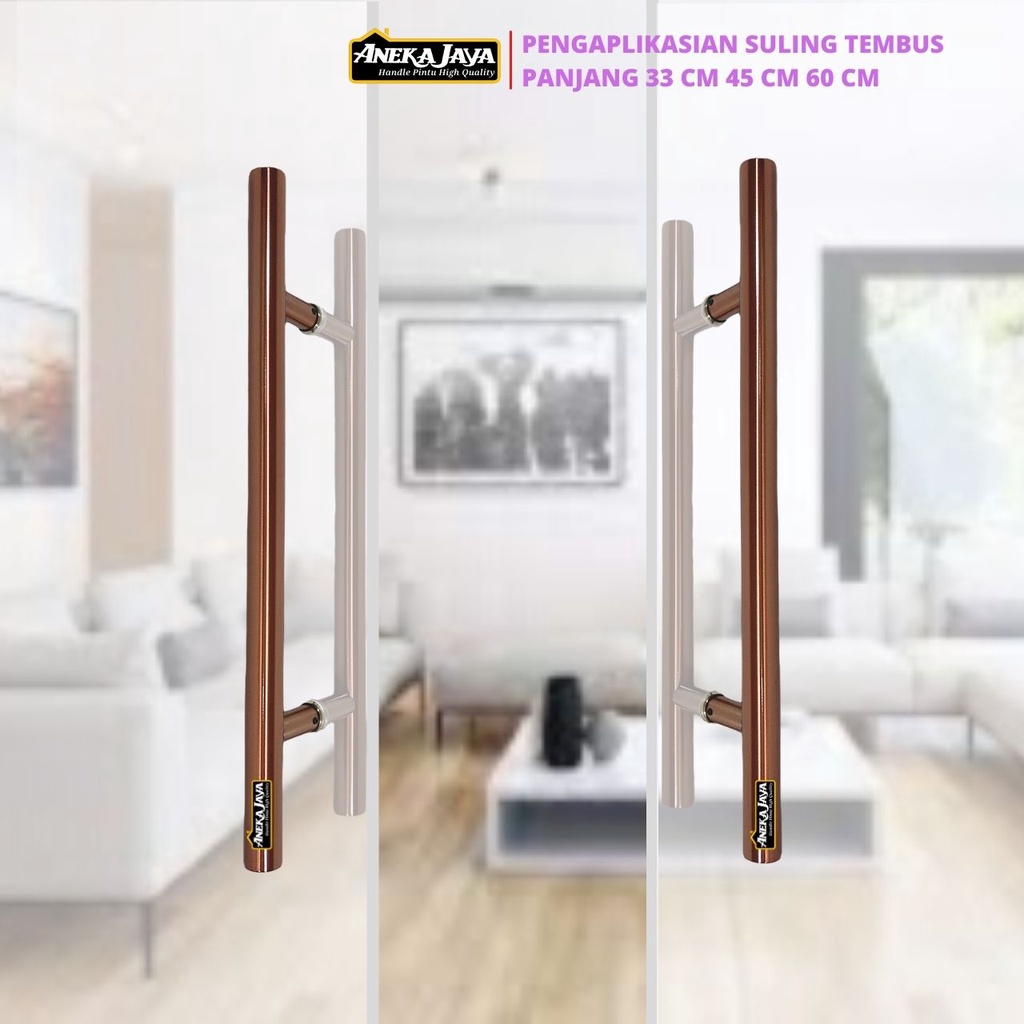Handle Pintu Kaki Tembus - Panjang 33 cm 45 60 Model Suling Bulat  - Gagang Pintu Rumah Kayu Kaca Stainlees Steel