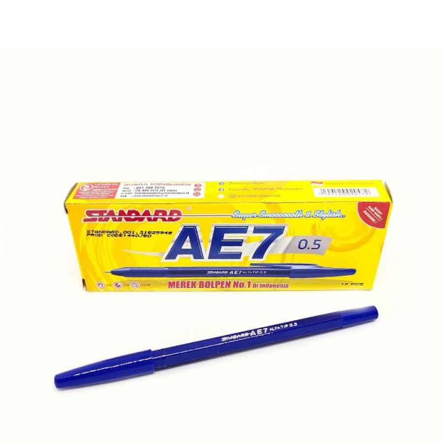 Standard AE7 0,5 / Bolpen / Pulpen Tinta Biru &amp; Hitam / 1pack 12pcs