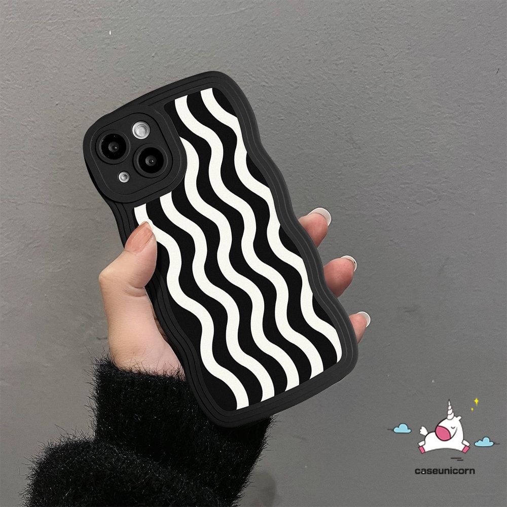 Casing Redmi 12C 9 10C 10 9A 9T 10A 9C NFC A1+A1 Note10 10Pro 11Pro+9 8 11 9Pro 9s 10s 11s POCO M3 X3 NFC Pro Mi 11T Pro Art Hitam Putih Motif Gelombang Air Soft Case Wavy Edge