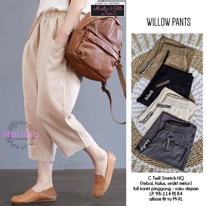 WILLOW PANTS matt twill strech full karet pinggang saku depan ORIGINAL BY MARITZA