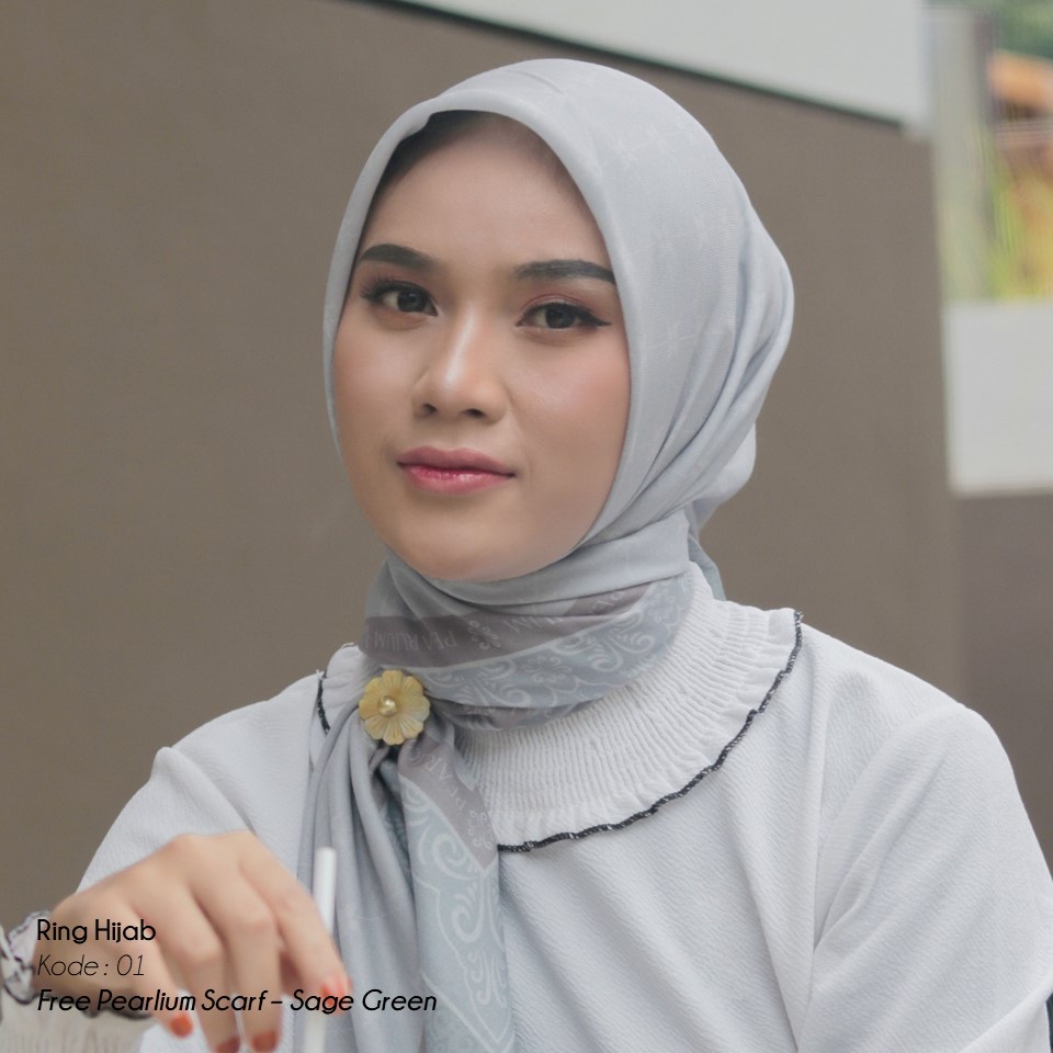 Pearlium - Ring Hijab Mutiara Copper FREE Scarf Sage Green