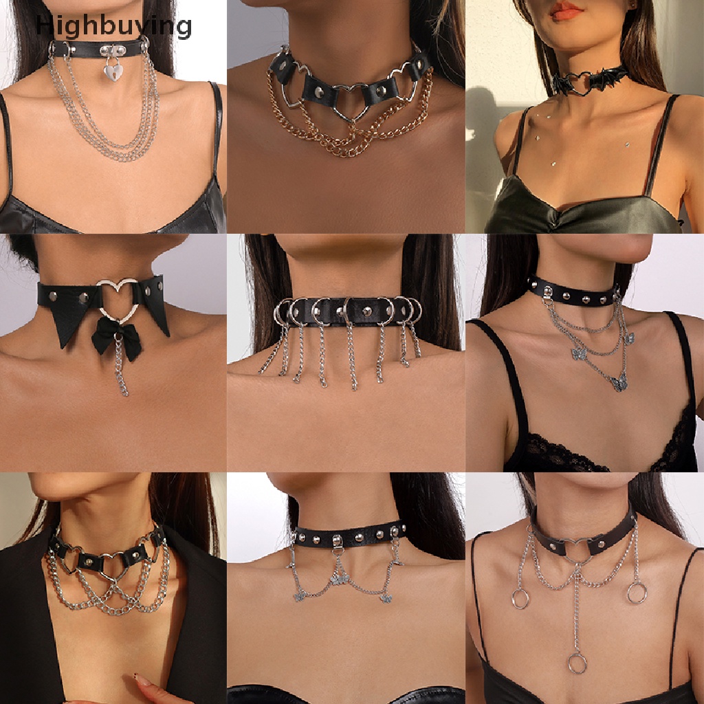 Hbid Woman Punk Choker Collar Necklace Pu Leather Gothic Rivets Choker Necklace Glory