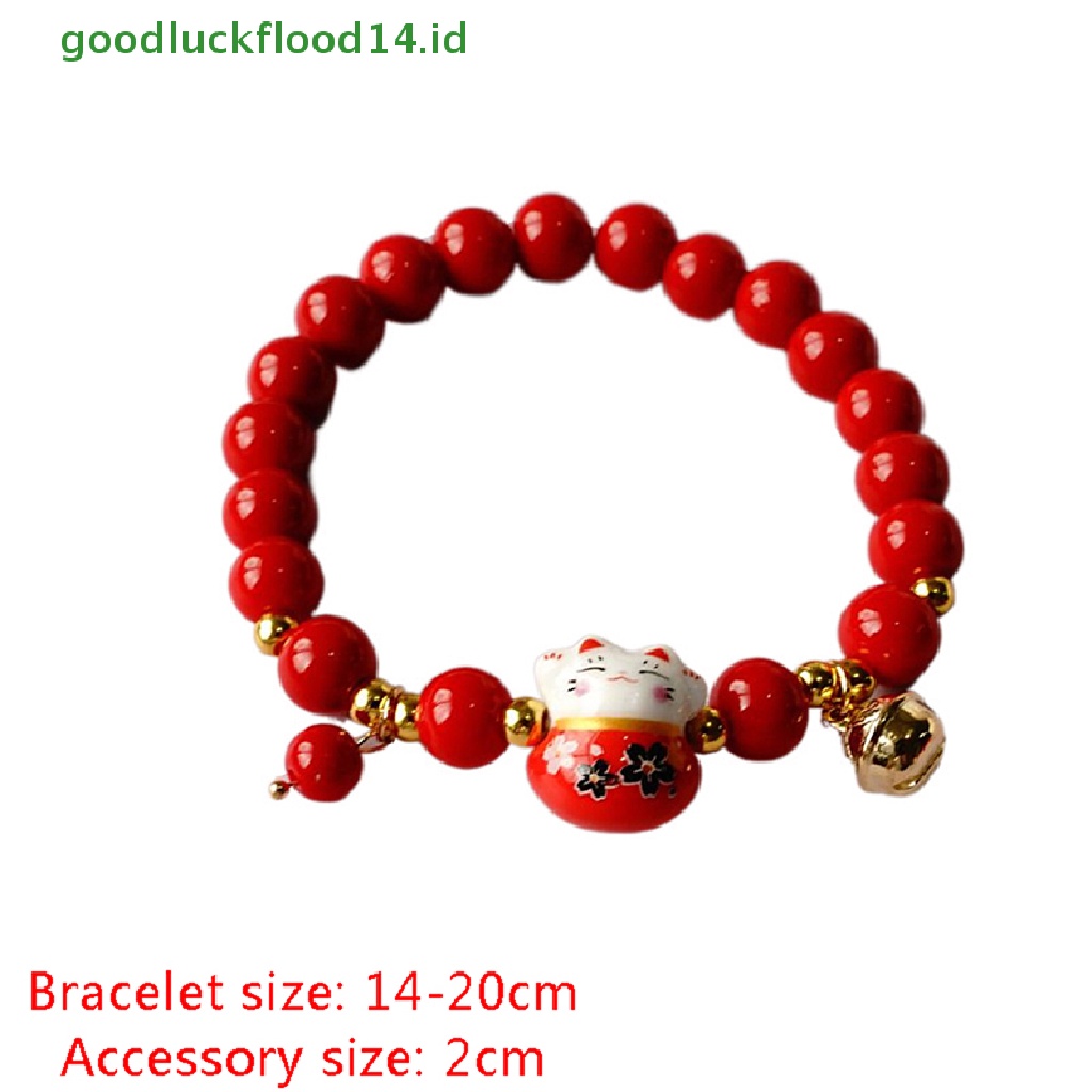 [GOOGFOUR] Manik-manik Merah Gelang Keramik Tali Tenun Tangan Manik-Manik Plutus Kucing Stretch Bracelet [TOP]