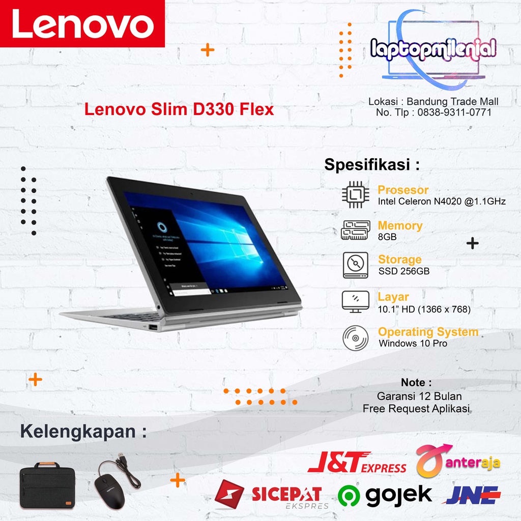 LENOVO SLIM D330 FLEX TOUCH N4020 RAM 8GB 128GB/256GB 10.1&quot; HD W10 PRO CONVERTIBLE