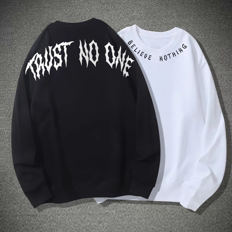 Parisdivarious Sweater Hoodie Sweatshirt Crewneck Trust No One Bahan Fleece Size S - XXL (Pria &amp; Wanita)