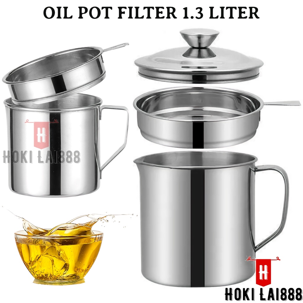 [HKL] Saringan Minyak Oil Pot Steinless Steel 1.3 Liter / Gelas Minyak 1300 ML