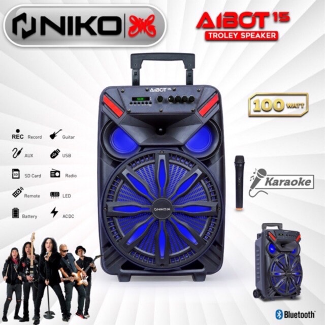 Speaker Portable Bluetooth Niko Aibot 15” + FREE MIC WIRELESS