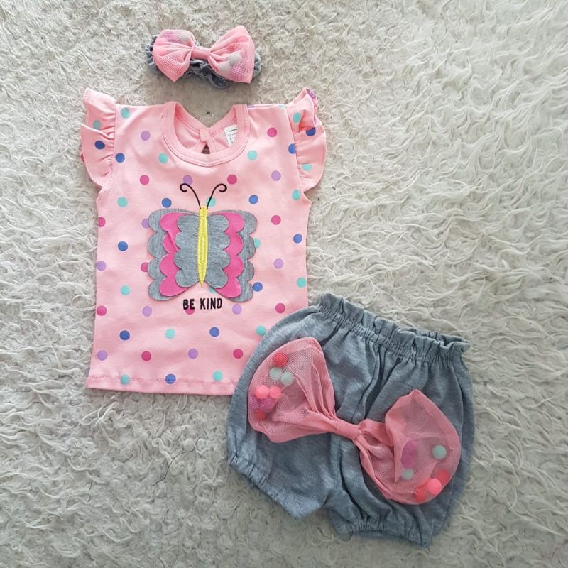 Baju Bayi ribbon shorts set