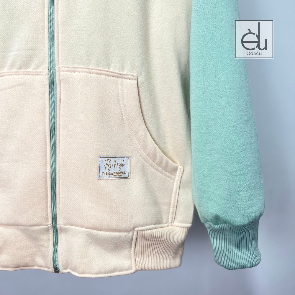 ODECU PREMIUM HOODIE ZIPPER TWO COLOR MINT VANILLA SWEATER WANITA PRIA