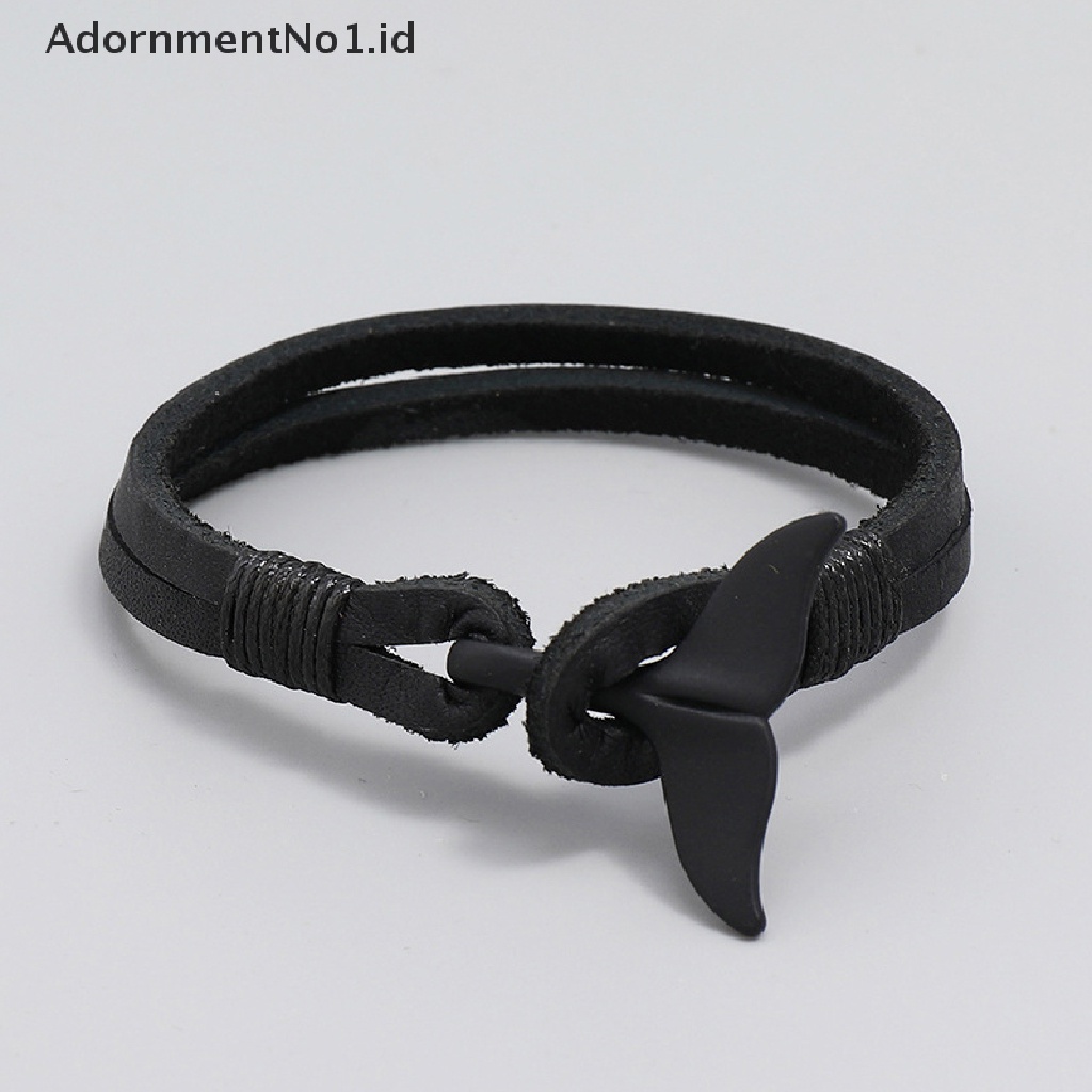 [AdornmentNo1] 1pc Gelang Kulit Fishtail Hitam Gelang Kulit Pria Eropa Dan Amerika [ID]