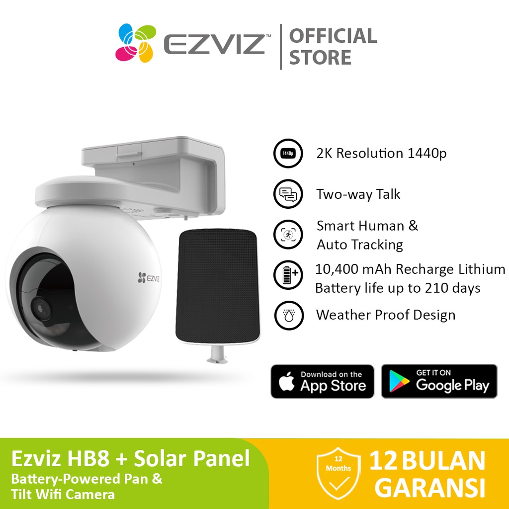 Ezviz HB8 2K 4mp Outdoor IP Cam Battery CCTV + Solar Panel Charging CS-CMT