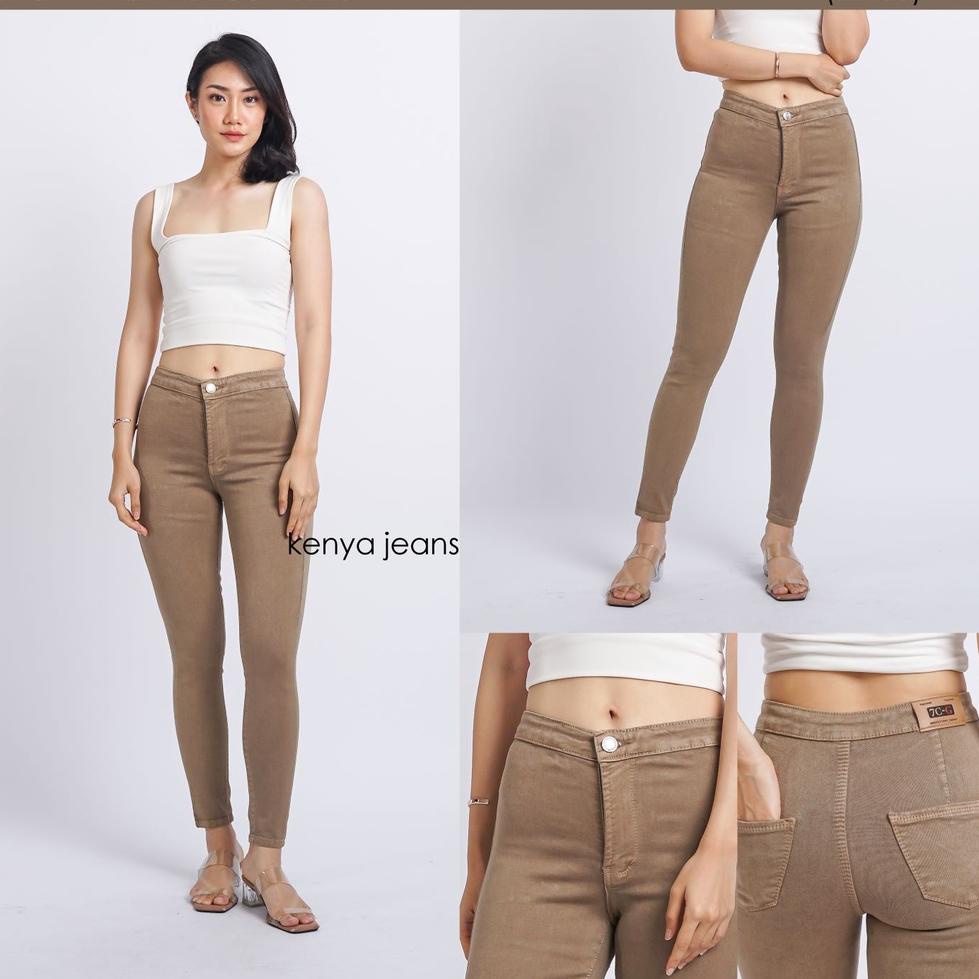 Stok Terbaru 7C-G CELANA JEANS HHWAIST PREMIUM /GGANG TINGGI JEANS /STREACH JEANS /HW JEANS /COKLAT 