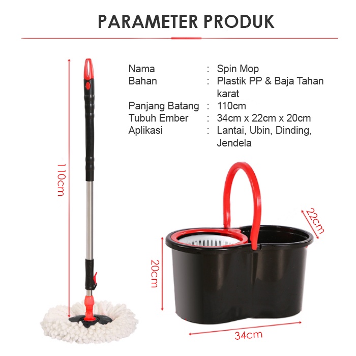 Alat Pel Lantai Spin Super Magic Mop Praktis Ember Bilas Bahan PP Plastik &amp; Baja Tahan Karat Perlengkapan Rumah Tangga Import Terbaru - TB-1 - Comfort Homes