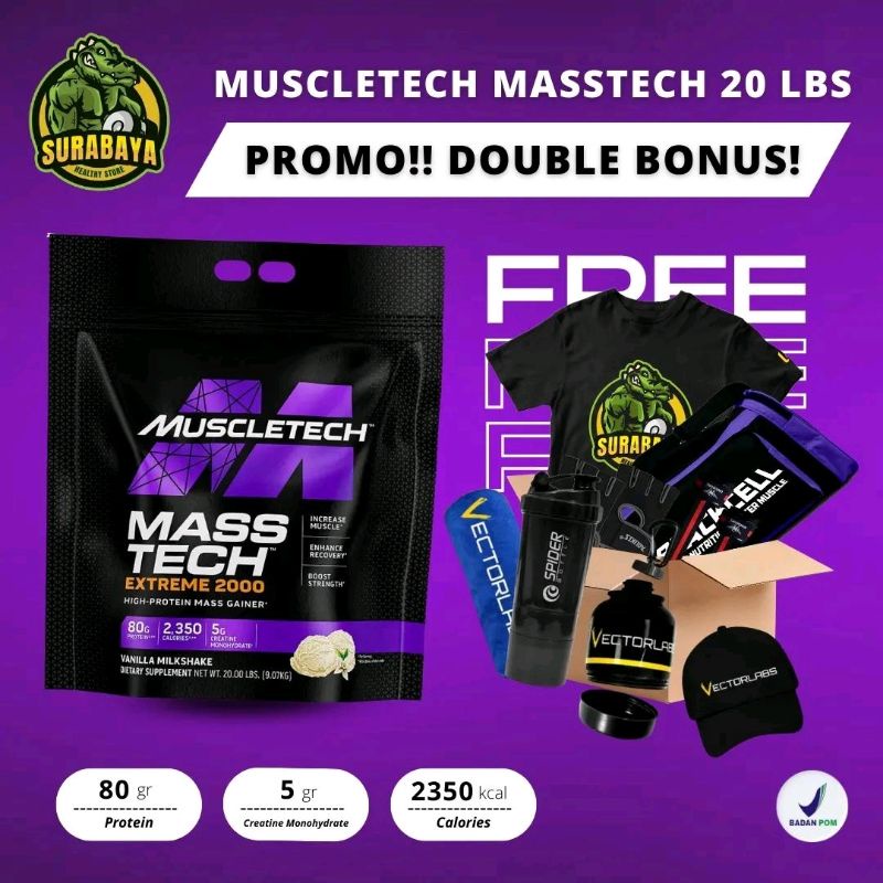MUSCLETECH MASSTECH EXTREME 2000 22 LBS ORIGINAL BPOM AOM Mass Tech Protein Gainer 12 20 Lbs