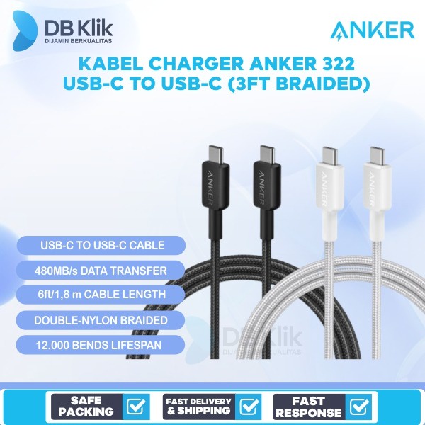 Kabel Charger Anker 322 USB-C to USB-C (3ft Braided) - ANKER A81F5H