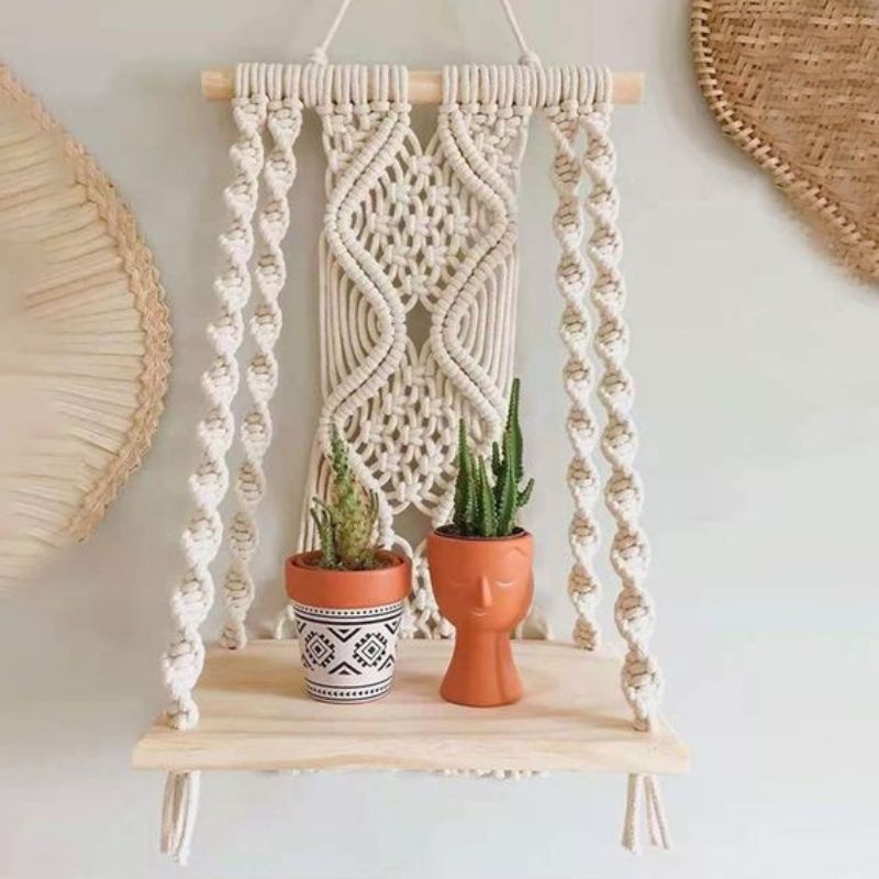 (READY STOK) Macrame ambalan kayu/ rak buku/ rak gantung/ Dekorasi rumah