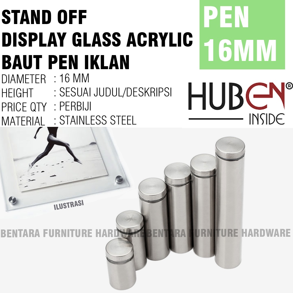 16 MM HUBEN PEN IKLAN 16 x 20 - Stainless Steel Acrylic Glass Board Sign Stand-off (Pen Baut Stabil Kaca / Akrilik) 16MM X 20MM (5/8&quot; X 3/4&quot;)