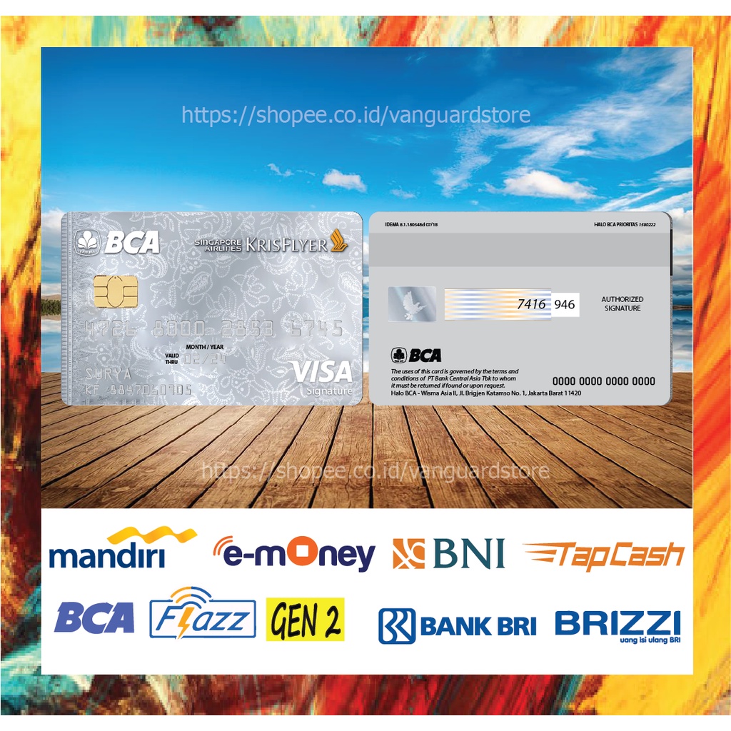 KARTU E MONEY E TOLL KARTU KRISFLYER VISA DEBIT CREDIT EMONEY MANDIRI FLAZZ BCA BNI TAPCASH BRIZZI BRI - 2 SISI