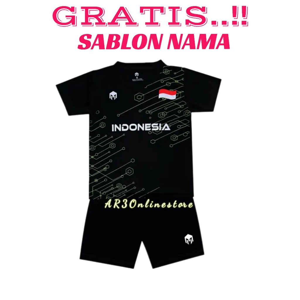 ( FREE SABLON NAMA ) Baju olahraga anak balita kaos bola futsal badminton bulutangkis tenis voli usia TK 2-5 tahun