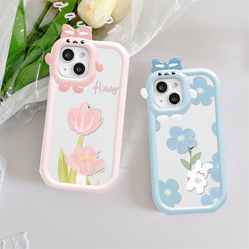 Casing Motif Kelinci Bunga Realme 10 C35 C33 C30 C31 C21Y C25Y 9i C12 C11 C20 C17 C15 C25 C3 5i 6i 7i C2 A1K A76 A96 Narzo 50A Lensa Monster Motif Tulip Shockproof Clear Cover