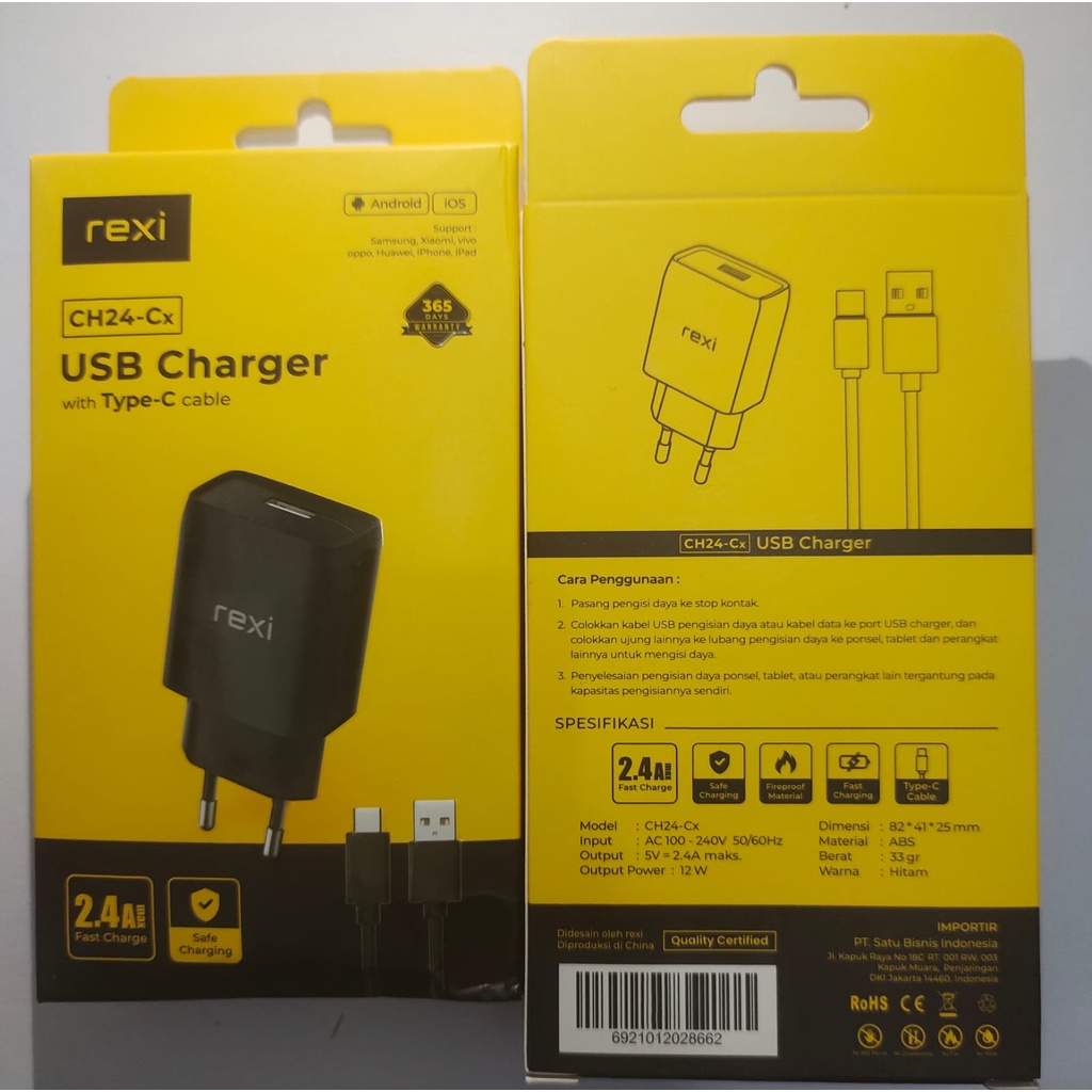 Charger Rexi BC24-MS Dual USB With Micro Usb Dan Charger Rexi CH24-CX With USB Type C 2.4A CHARGER