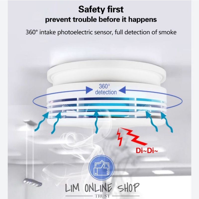 Alat Smart Smoke Detector Wifi TUYA APP Android IOS Alarm Sistem Pendeteksi Asap Kebakaran Fire Detection Hotel Rumah Pabrik Toko