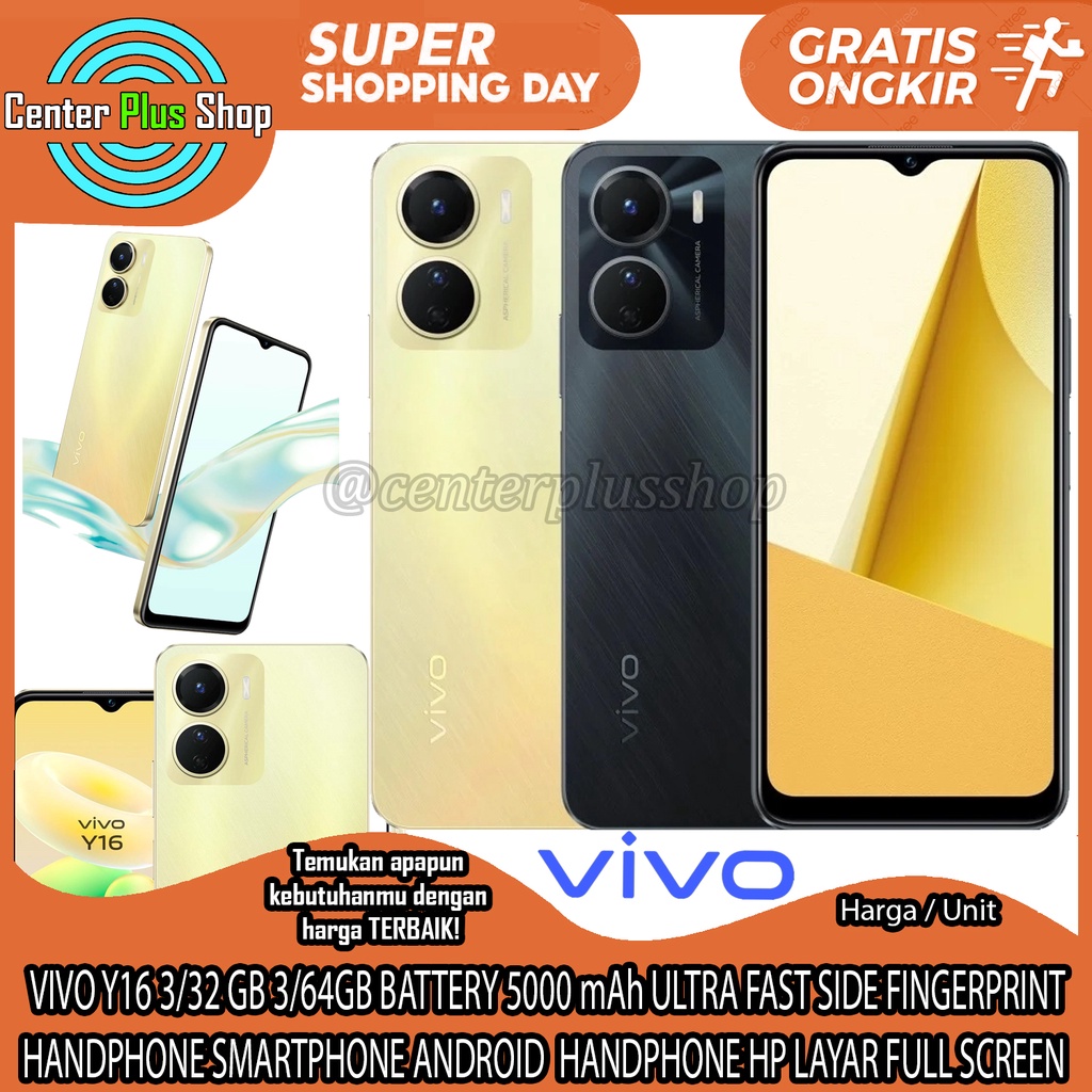 VIVO Y16 3/32 GB 3/64GB BATTERY 5000 mAh ULTRA FAST SIDE FINGERPRINT  HANDPHONE SMARTPHONE ANDROID  