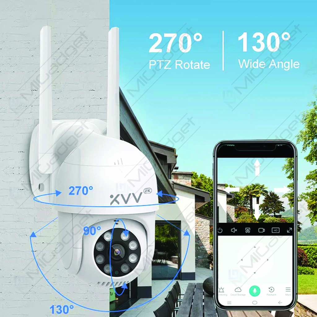 Xiaovv P1 Outdoor Kamera CCTV PTZ 2K FHD Night Vision IP66 Tahan Air