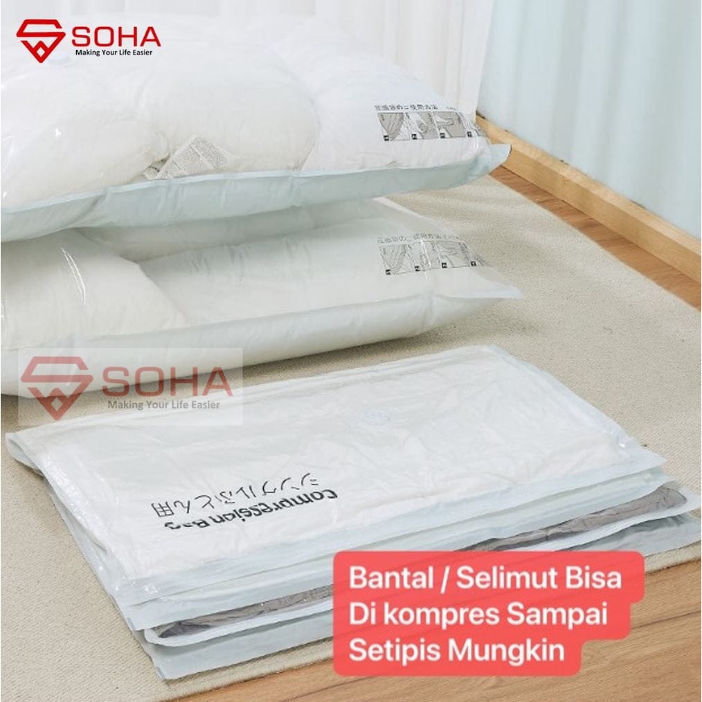 SOHA VB-02 Plastik Vakum Baju Plastic Vacuum Storage Compression Clothes Laundry Travel Bag Kompresi Simpan Seprei Selimut Pakaian