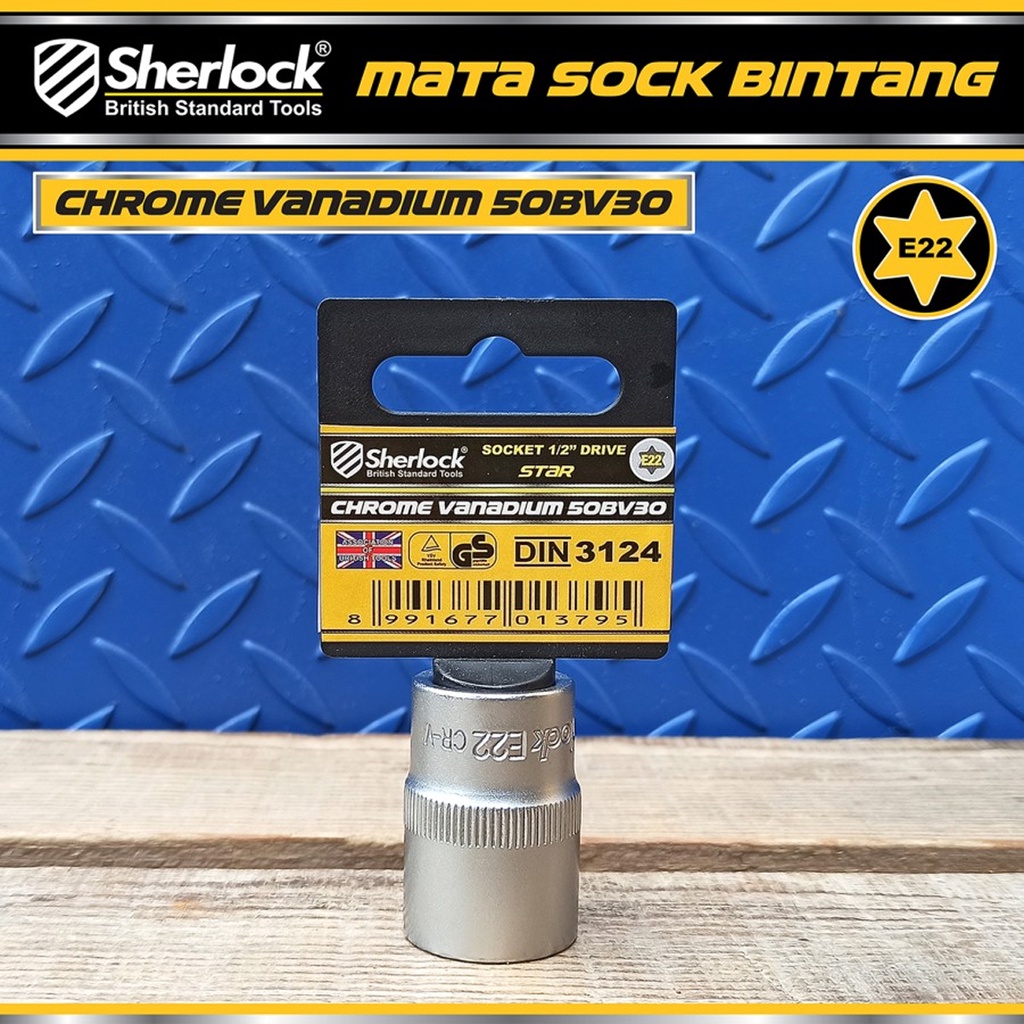 Kunci Shock Bintang Sok E22 1/2 inch Drive Star Socket Sherlock