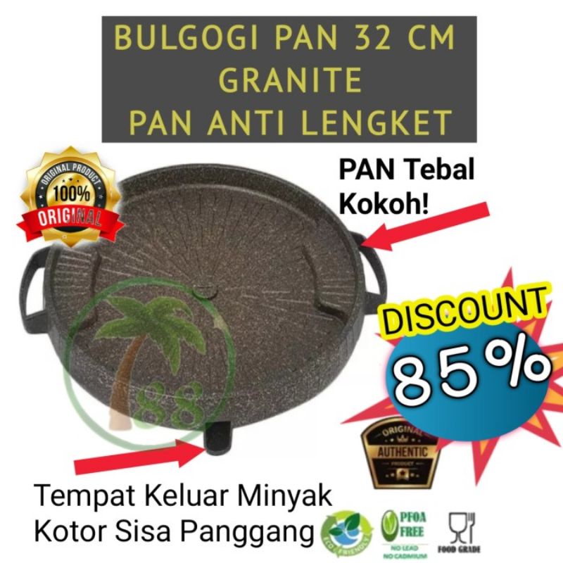Bulgogi Grill Pan 32cm Panggangan Granite Korea Anti Lengket Panggang Grillpan