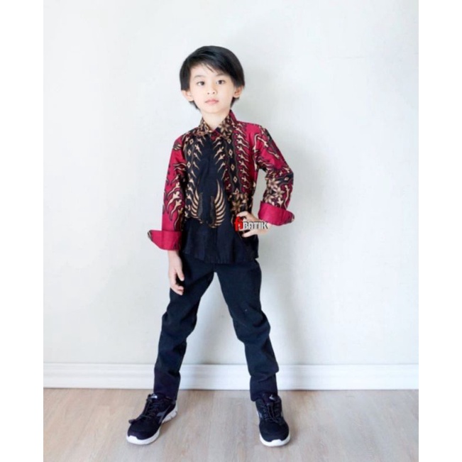 Couple Batik Ayah Dan Anak Laki-laki // Kemeja Batik Pria Dewasa Dan Anak Cowok Warna Hitam Motif Bernekel-Kemeja Batik Jumbo