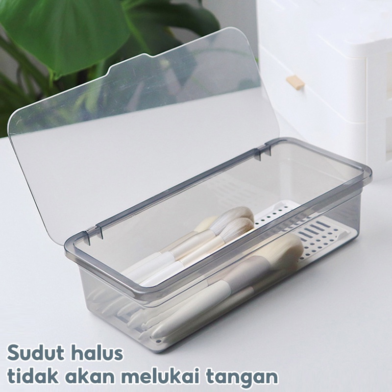 Tempat Make Up /Kotak penyimpanan kuas kosmetik / Transparan dan tahan debu / kosmetik berkapasitas besar