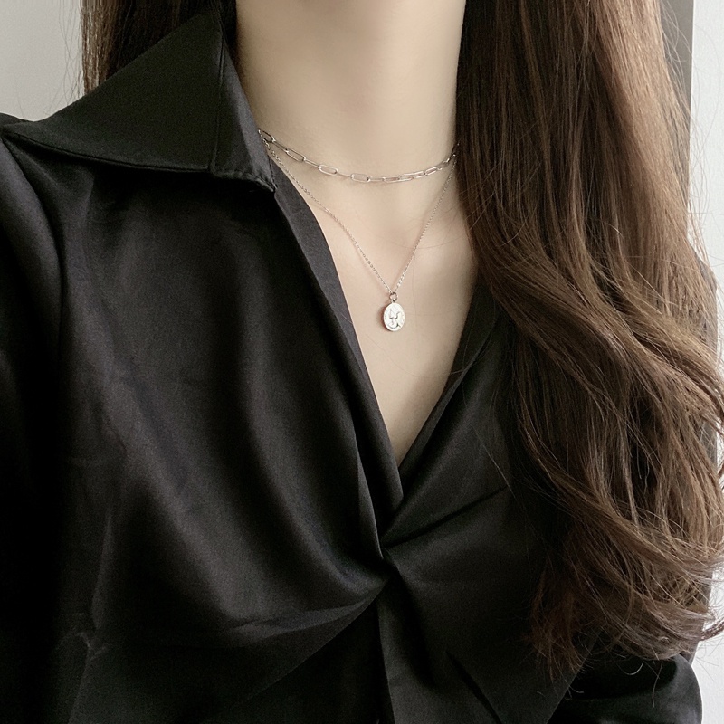 Roselife Chic Double Layer Queen Portrait Pendant Kalung Untuk Wanita Vintage Perak Link Rantai Choker Koin Pesona Kalung Perhiasan Hadiah