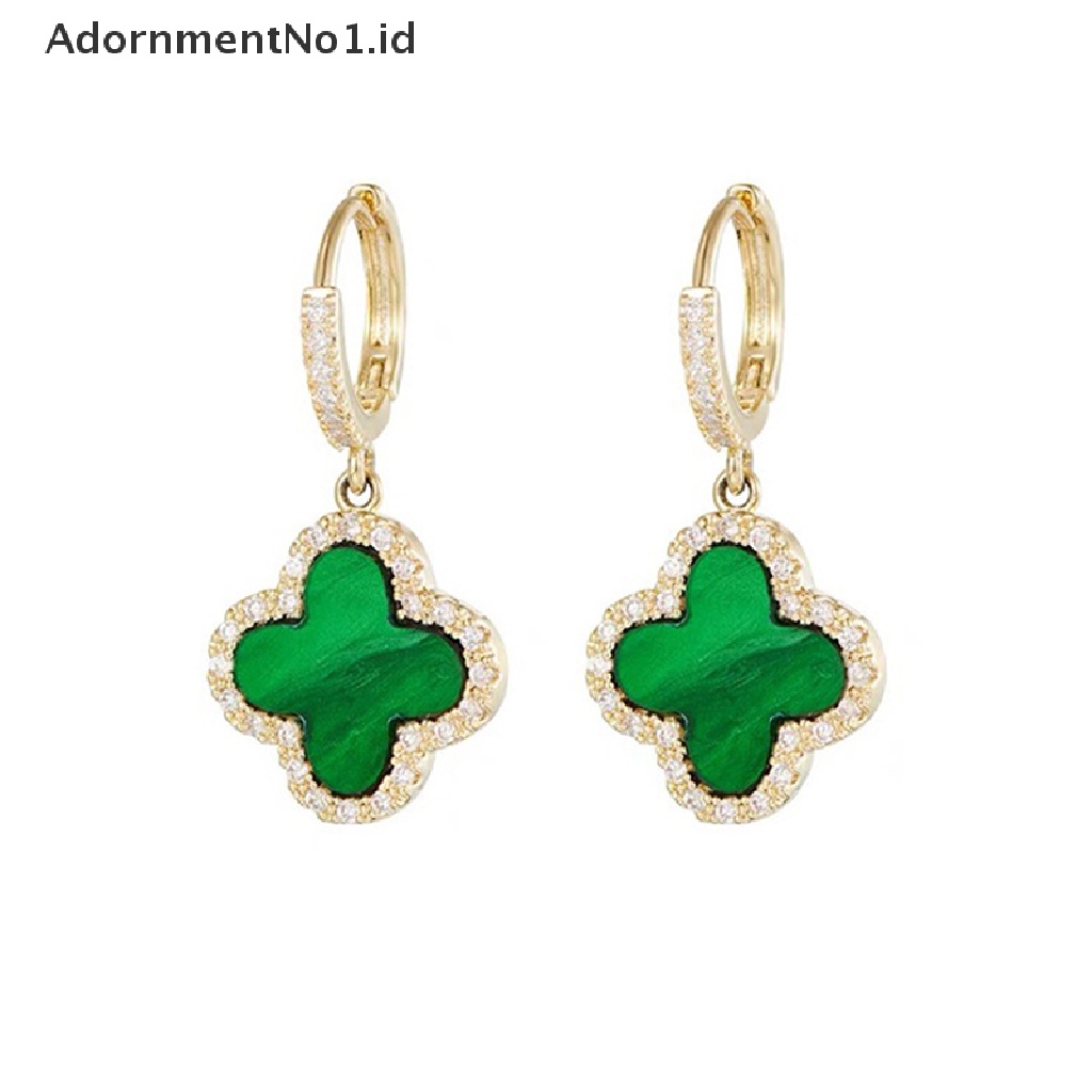 [AdornmentNo1] 1pasang Anting Semanggi Beruntung Clover Stud Earrings Lucu Fashion Anting Sederhana Sparkly Black/Green Geometric Flower Statement Earrings Untuk Perempuan [ID]