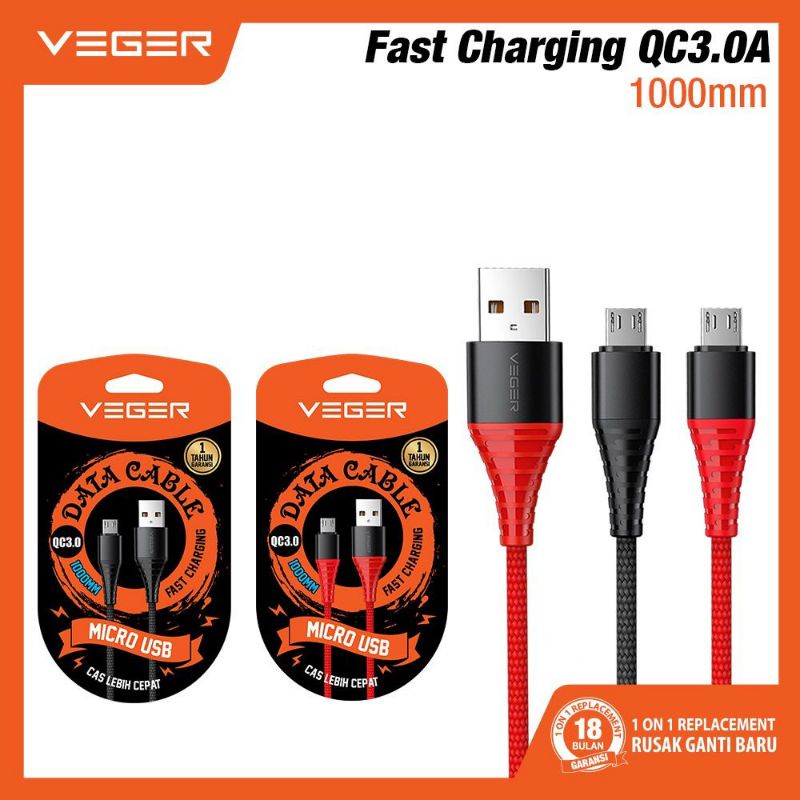 VEGER KABEL DATA MICRO VG100 2.4A 100CM - VEGER KABEL FOR ANDROID