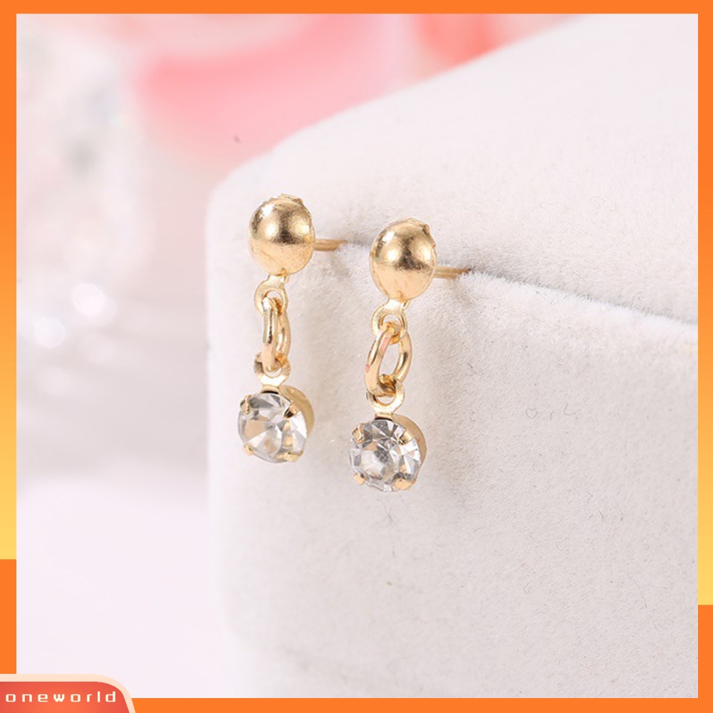 [oneworld] Cinta Hati Liontin Kalung Berlian Imitasi Hias Anting Cincin Wanita Set Perhiasan